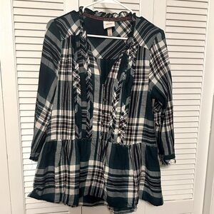 Turquoise plaid blouse